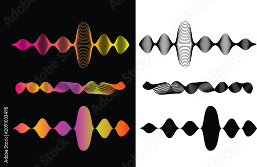 Colorful and black waveform on black and white backgrounds sound wave