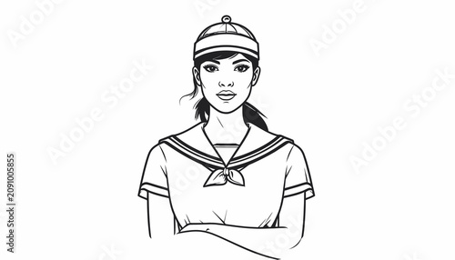 Foto Young woman in sailor outfit smiling.