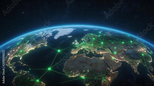 Earth from space with global network connections
