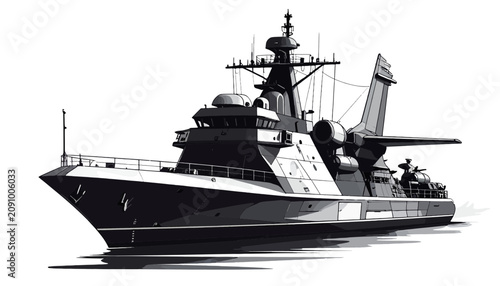 Tableau sur toile Modern naval warship with missile launcher.