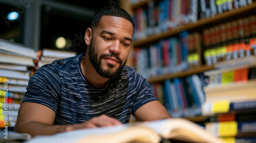 Young law student researching appellate court decisions alone in university law library at midnight, surrounding stacks of legal reporters, highlighter-marked casebooks, academic legal research, bar