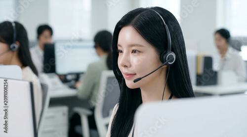헤드셋을 착용한 여성 상담원 / Female Customer Service Agent Wearing Headset