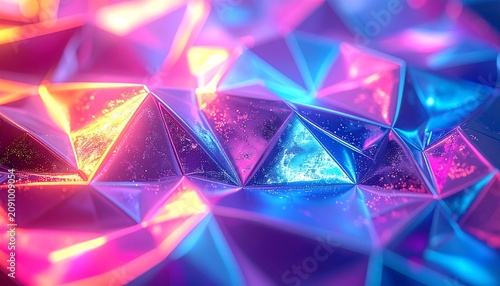 Vibrant Abstract Background with Colorful Geometric Shapes and Neon Lights