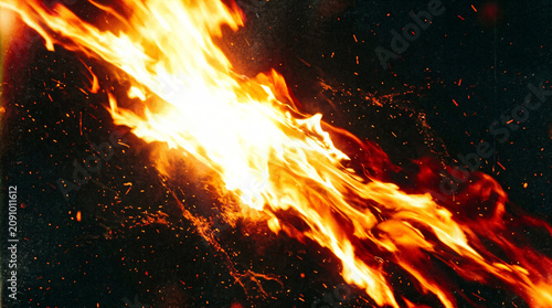 Konstfotografi Fire flames, burning fire, flame trail, blazing inferno, sparks