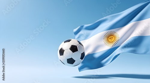 Football with blue white Argentina flag background for soccer world cup promo banner marketing
