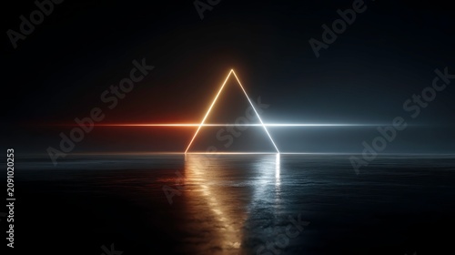 Triangular Light Reflection on Calm Water Surface at Night Scene