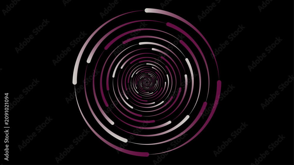 Fototapeta premium Abstract Maroon Spiral Circular Lines on Black Background.