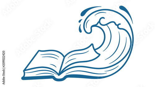 Foto Ocean of Knowledge: An open book transforms into a powerful wave, symbolizing the boundless expanse of learning and discovery