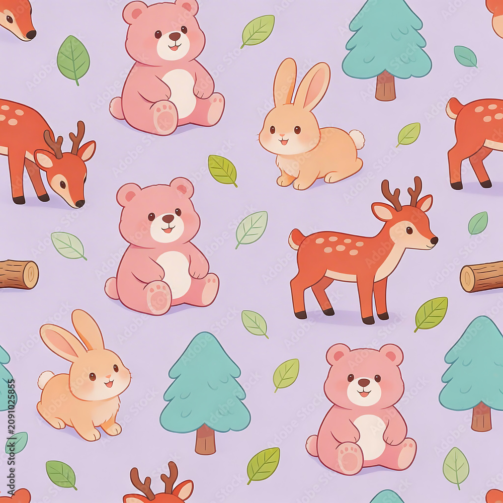Fototapeta premium Cute forest animals on pattern