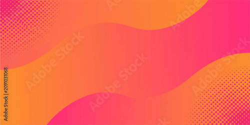 Obraz na płótnie Abstract gradient background with wavy shapes and halftone dots in warm pink and orange hues, creating a dynamic and modern aesthetic