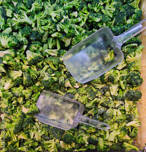 Frozen broccoli, usually sold by weight in supermarkets.