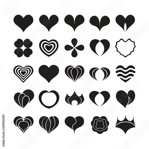 Hearts with Various Designs and Patterns in Black and White Featuring Heart, Design, Pattern with Love and Symbol Elements