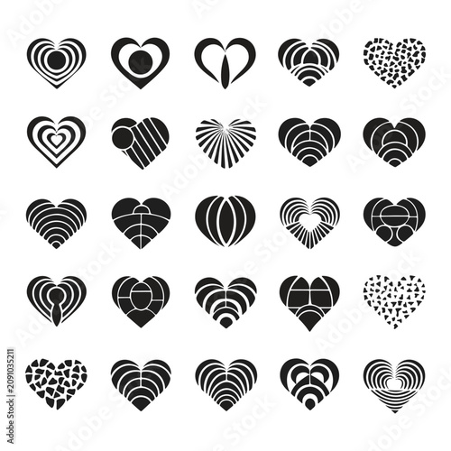 Hearts with Intricate Patterns and Designs in Black and White Featuring Heart, Pattern, Design with Love and Symbol Elements