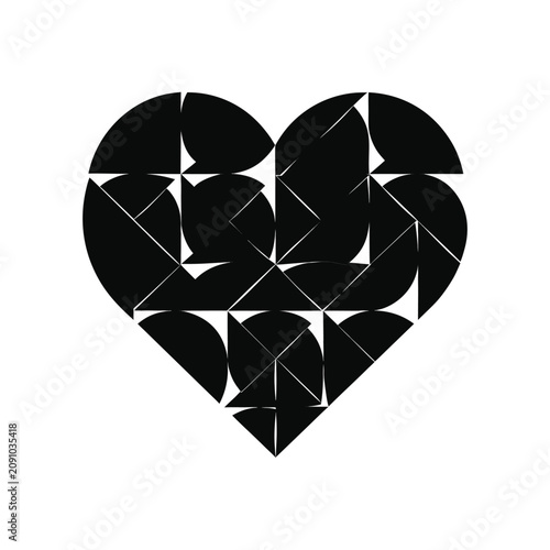 Heart Shape Composed of Overlapping Circles and Geometric Patterns Featuring Design, Illustration, Vector with Black and White