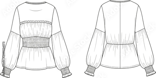 Foto WebWomen's High Low Pleated Maxi Skirt Fashion Technical Sketch Flat Illustratio