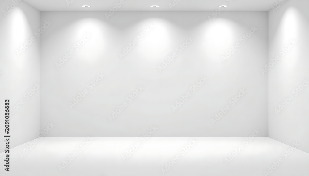 Fototapeta premium Clean white studio infinity wall with soft floor lighting for professional photography backdrop
