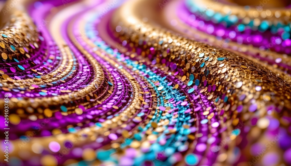Obraz premium Vibrant Metallic Glitter Surface with Flowing Curves and Light