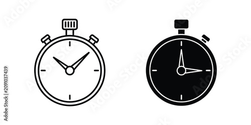Tableau sur toile Stopwatch timer in outline and solid black styles for measuring time intervals a