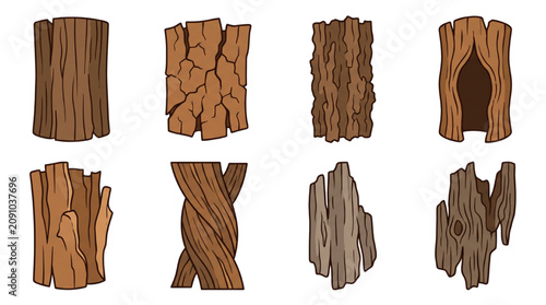 Halloween Tree Bark Collection with Cracked Hollow Weathered and Ancient Wood Vectors