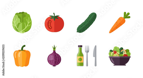 Bild auf Leinwand Vegetable Icons Set Flat Style Illustrations