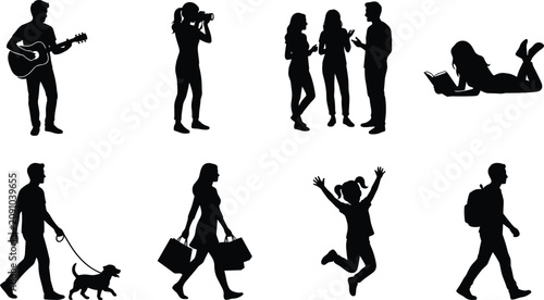 Bilde på lerret People lifestyle and daily activities vector silhouette collection featuring hob