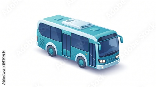 Isometric 3D vector illustration of a modern teal city transit bus for urban public transportation and commuter travel services