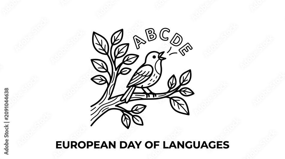 Fototapeta premium European Day of Languages Illustration with Bird Singing Alphabet