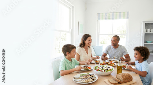 Healthy Family Eating Mediterranean Diet.