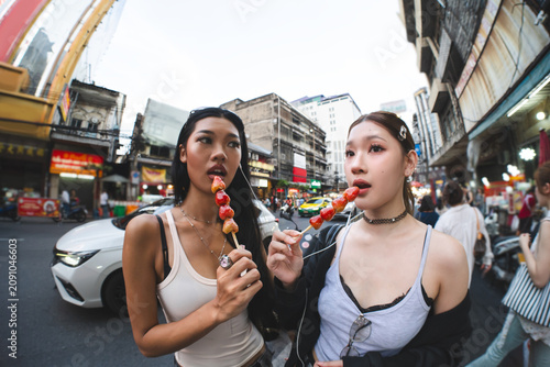 Картината върху платно Authentic Gen Z asian young woman wide angle identity self street fashion standi