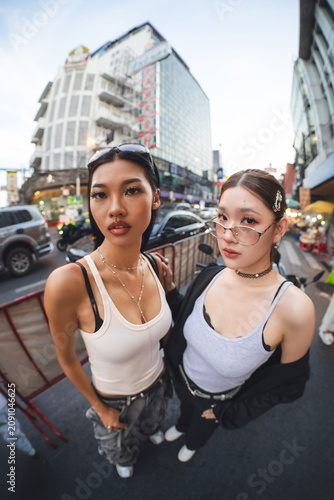 Obraz na plátně Portrait of authentic Gen Z asian woman identity self street fashion multicultur