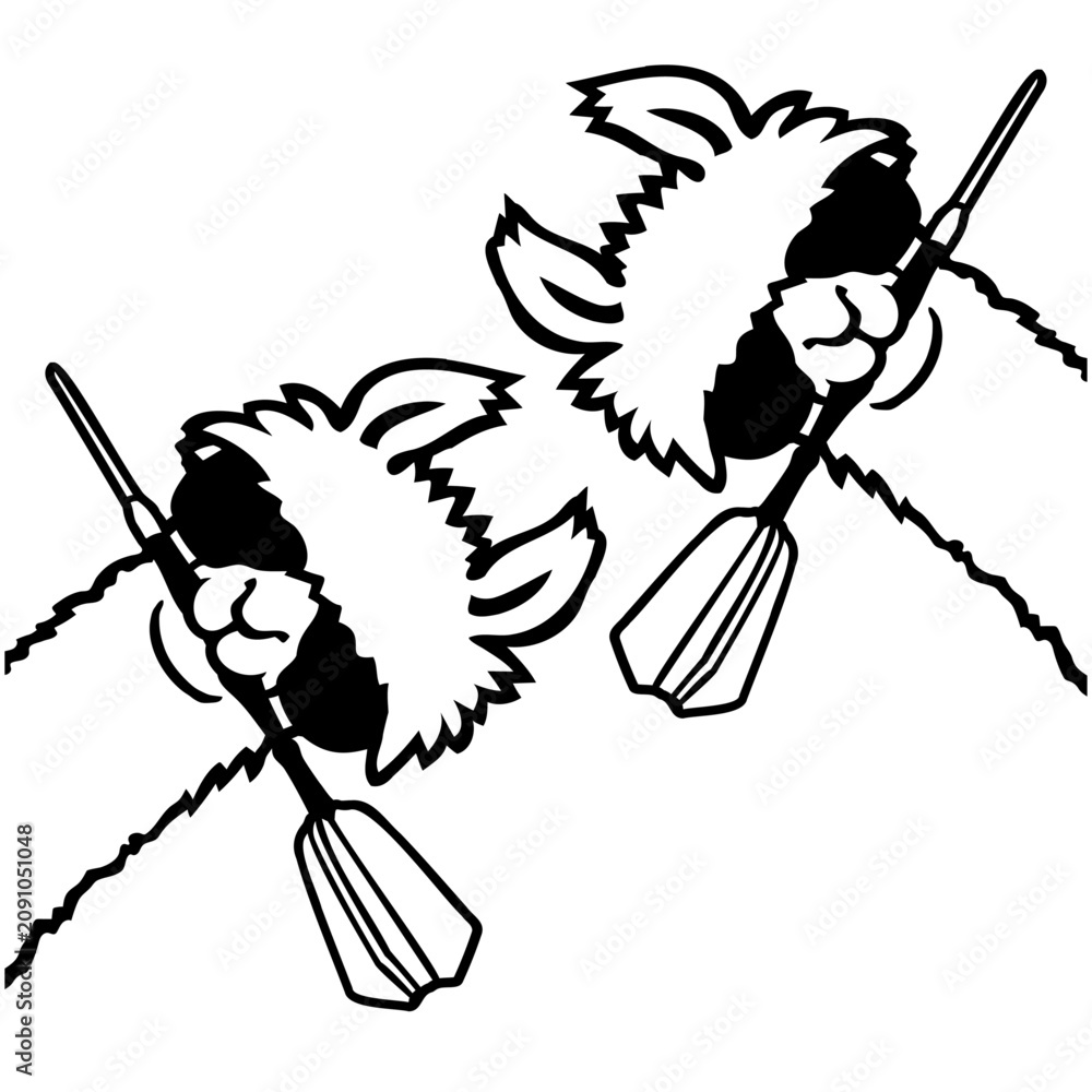 Fototapeta premium Two cool llamas side by side, each rocking sunglasses and a dart in their mouth – double the swagger, double the fun. Perfect for darts duos, animal lovers and fans of fluffy cool energy.