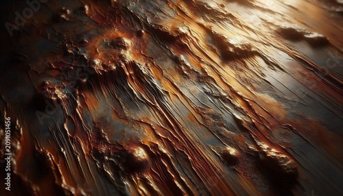 Macro close up of oxidized metal texture with dramatic golden light
