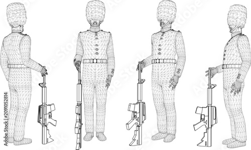 Tableau sur toile Complete set of 3D rendered British guard character model sheets showcasing the