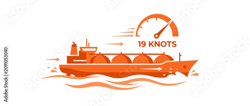 Orange LNG Tanker Ship Moving Fast at 19 Knots with Speedometer