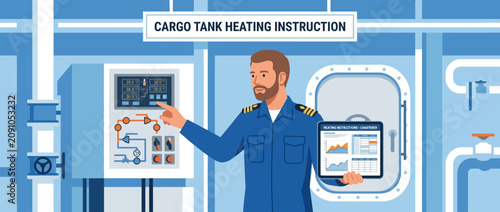 Maritime Officer Adjusting Cargo Tank Heating Controls on Ship