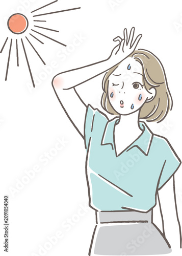日差しが暑い女性