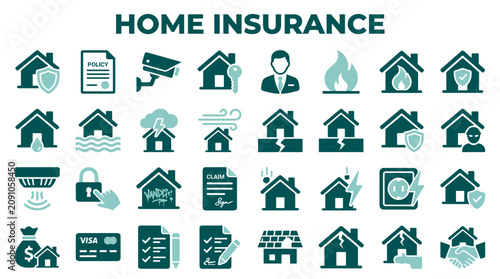 Bild auf Leinwand Home insurance concept with various icons representing protection security and r