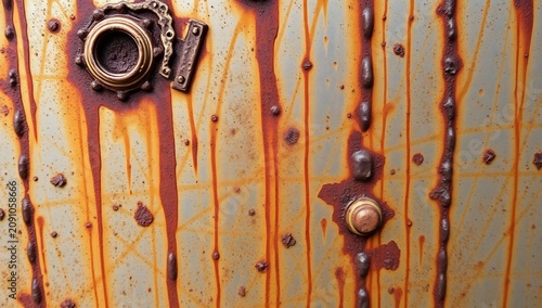 Weathered metal surface with vertical rust streaks