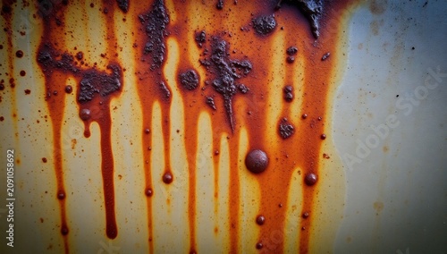 Close up of corroded metal surface with vertical rust streaks