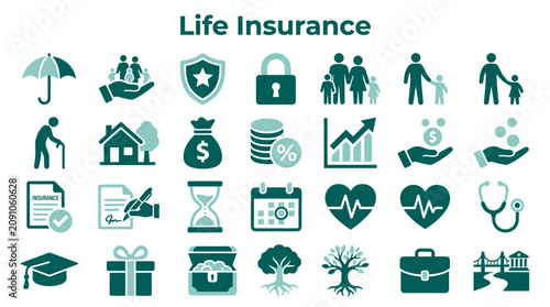 Canvas-taulu Life insurance concept icons representing family protection financial security a