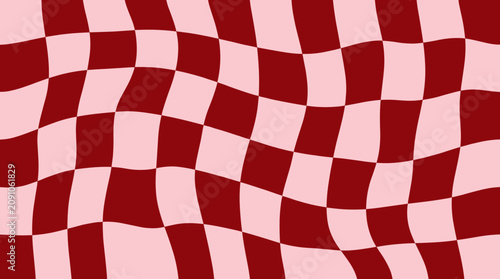 Red checkerboard pattern with distorted wavy grid