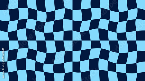 Blue checkerboard pattern with distorted wavy grid