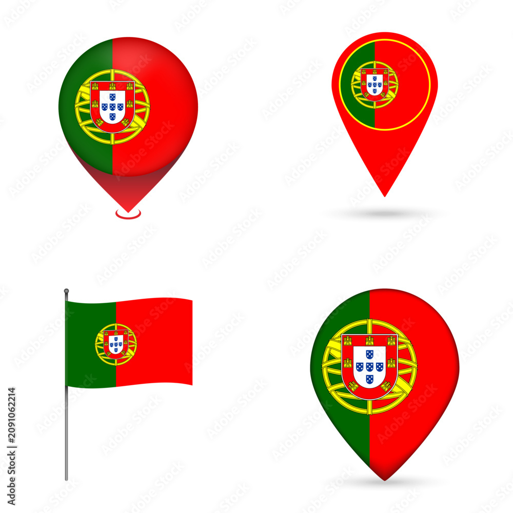 Obraz premium Portugal Flag Map Pin Icons Set Collection.