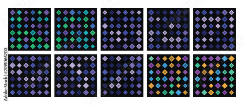 Colorful dot patterns, geometric designs, abstract backgrounds, 10 unique squares, vector graphics