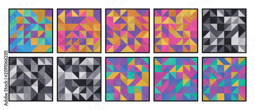 Geometric Patterns, Colorful Mosaic Tiles, Abstract Backgrounds, 10 Vector Squares