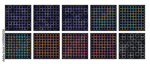 Geometric patterns, colorful grids, pixel art, digital designs, abstract backgrounds