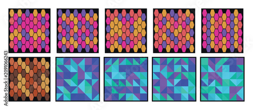 Geometric patterns, colorful backgrounds, mosaic tiles, abstract designs, digital art