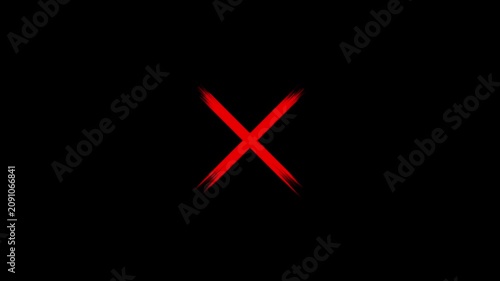 Red cross mark animation, 4k loopable paint cross with alpha channel. wrong mark animation, red x symbol motion graphic.