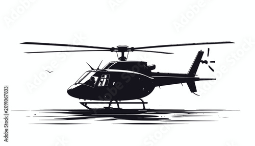 Εκτύπωση καμβά Black helicopter with rotor blades flying.