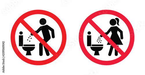 Foto Toilet prohibition sign, do not throw trash icon, no littering in bathroom symbol, waste disposal warning, hygiene safety vector illustration, isolated on transparent background